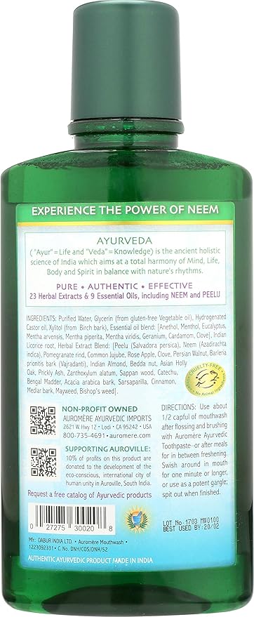 Auromere Ayurvedic Mouthwash - Vegan, Fluoride Free, Alcohol Free, Natural, Non GMO (16 fl oz), 2 Pack