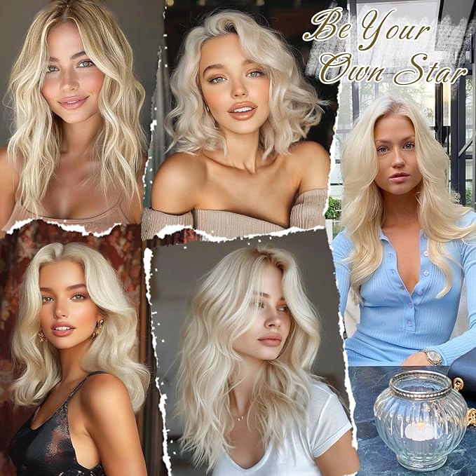 BARSDAR Short Wavy Clip in Hair Extensions - 12 Inch Blonde Clip in Hair Extensions for Women - 6PCs Thick Soft Synthetic Clip-ins Hairpieces Daily - Medium Blonde with Highlights