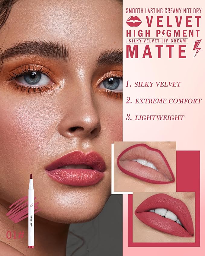 Lip Stain Marker Pen, Cherry Red Lip Liner Longlasting