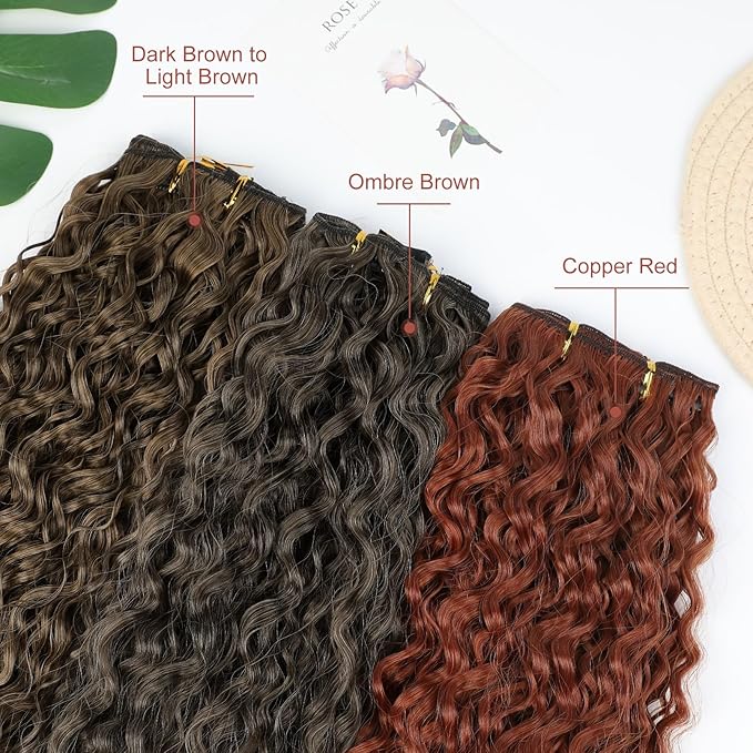 Hair Extension, LONAI 9PCS Clip in Hair Extensions, LN002 22" Long Curly Thick Heat Resistant Synthetic Soft Deep Wave Hairpieces for Women-Dark Blonde