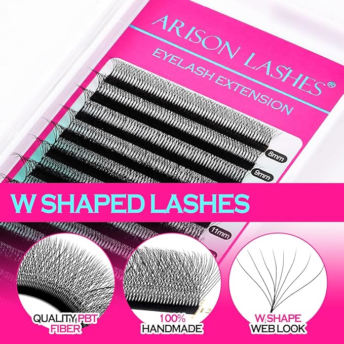 8D W Shape Eyelash Extension Premade Fans Volume Lash Extension Easy Fanning False Lashes Matte Black Volume Premade Cluster W Lashes(0.07-D-8-15mm）