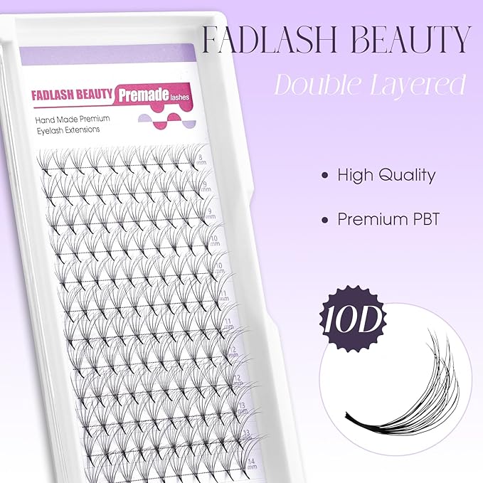 Premade Lash Fans Double Layers 0.07 D Curl Volume Pre Made Fans Eyelash Extensions 10D Thickness Fluffy Premade Easy Fan Lashes (10D-0.07D-13mm)