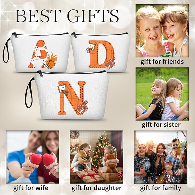 ARIOSEY Basketball Gifts Monogrammed Cosmetic Travel Makeup Bag Basketball Accessories Graduation Birthday Gifts for Girls Coaches Daughters Team Friend Mom Player-N