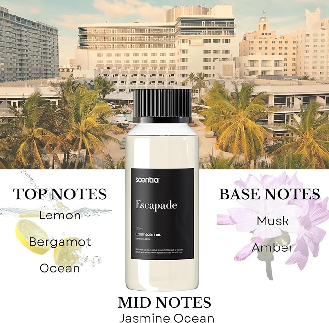 Scentia Diffuser Oil Inspired by R.itz Carl.ton Hotel - 120 mL 4.06 fl oz - Essential Oil Botanical Jasmine, Bergamot & Fresh Marine Notes for Aromatherapy Diffusers - Escapade
