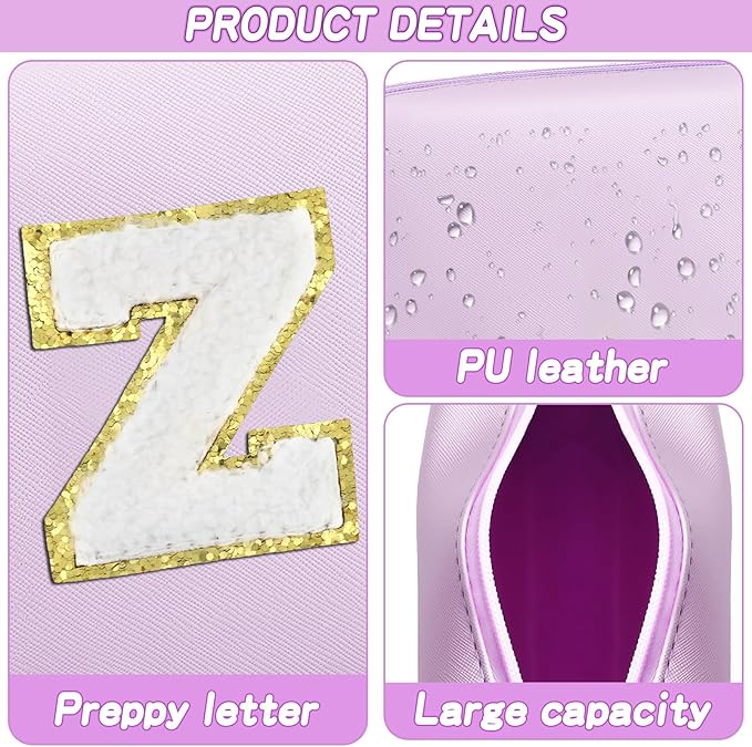 URSKYTOUS Gifts for Girls Initial Makeup Bag Personalized Cosmetic Bag with Zipper Cute Travel Toiletry Bag Waterproof PU Preppy Makeup Pouch Birthday Gift for Teen Girls Women(Purple Z)