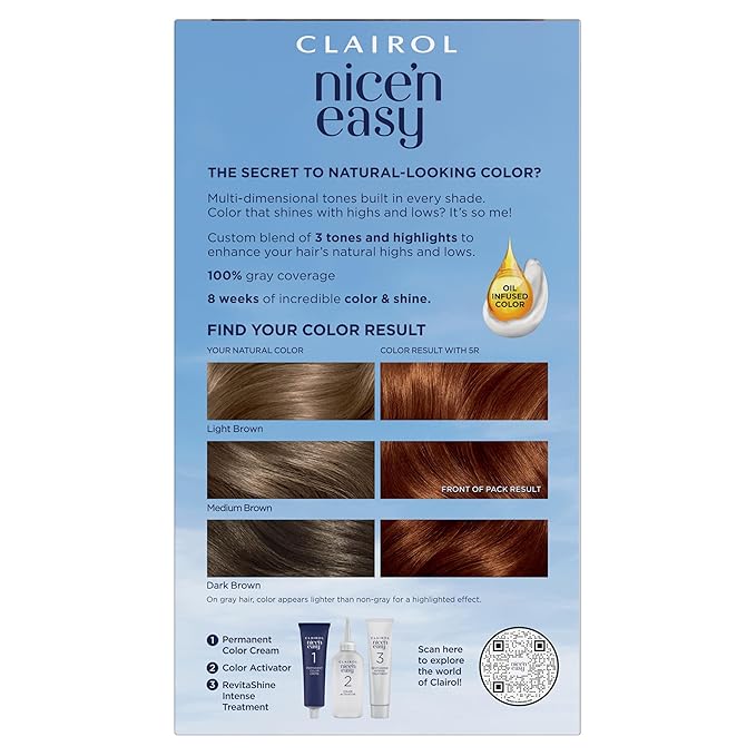 Clairol Nice'n Easy Permanent Hair Dye, 5R Medium Auburn Hair Color, Pack of 1