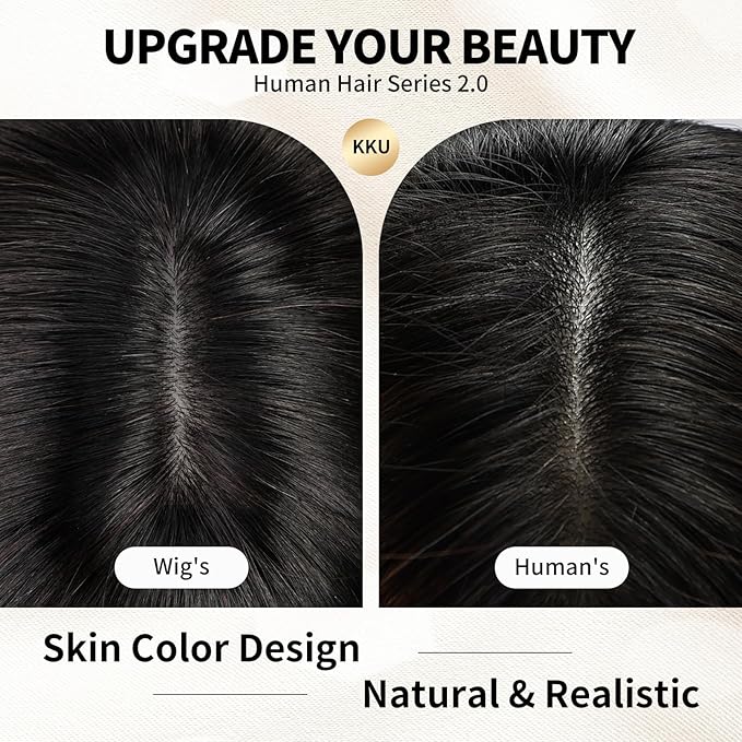 KKU 16 Inch Human Hair Wigs for Women,Layered Straight Hair Wig with Bangs,Wear Natural Realism,Real Hair Wigs