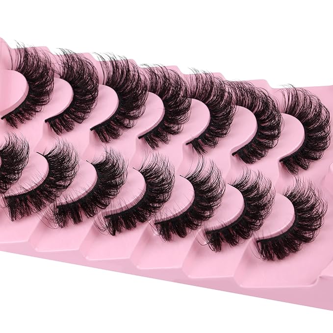 JIMIRE Faux Mink Lashes Volume False Eyelashes with Lash Glue Kit 18MM Dramatic Fluffy Cat Eye Lashes Russian Strip Lashes D Curl Mink Lashes Fluffy 7 Pairs Pack