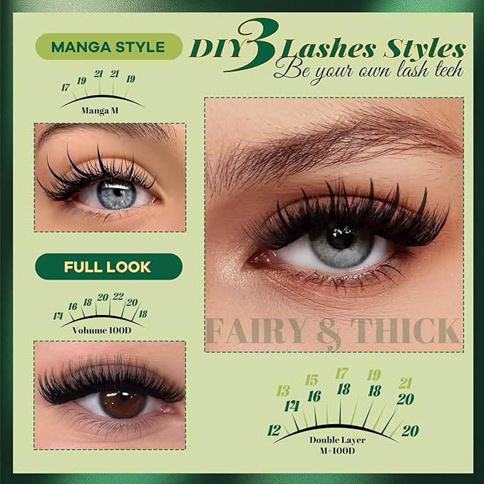 KEYYOU Lash Clusters 280Pcs 100D Long 10-18MIX Lash Spikes Eyelash Clusters Volume Individual Lashes DIY Spiky Lash Extension Cluster Eyelash Extensions(100D&Spikes-D-12-20MIX+13-21MIX)