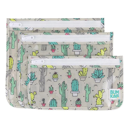 Bumkins Travel Bag, Toiletry, TSA Approved Pouch, Zip Bag, Quart Size Airline Compliant, Clear-Sided, Baby, Diaper Bag Organization, Makeup, Accessories, Packing, Set of 3 Sizes, Cactus Green