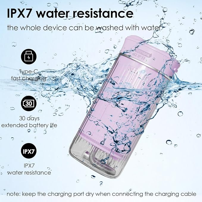 Hooyapik Portable Eco-Friendly Water Flosser 225ML Long-Lasting Endurance Travel Oral Irrigator for Gum Care/Implants/Braces (Pink)