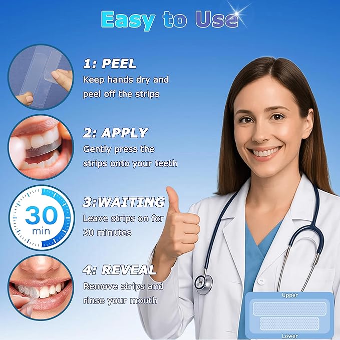 Professional Enamel-Safe Teeth Whitening Strips, Dentist-Approved Vegan Formula for Deep Stain Removal, Super Sticky and Non-Slip for Fast at Home Brightening | 16-Day Complete Kit | HanrayCare