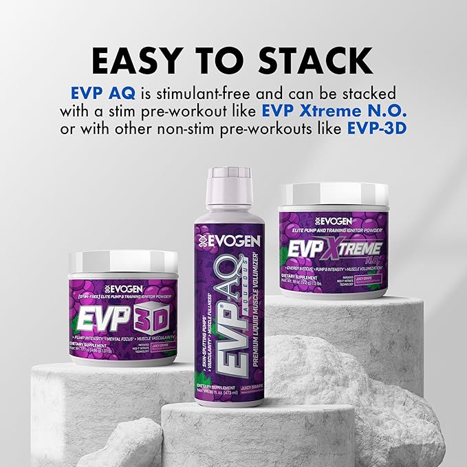 Evogen EVP AQ - Liquid Glycerol Muscle Volumizer | Pre Workout for Pumps, Vascularity, & Hydration | Premium Preworkout for Men & Women | Juicy Grape | 16 fl oz