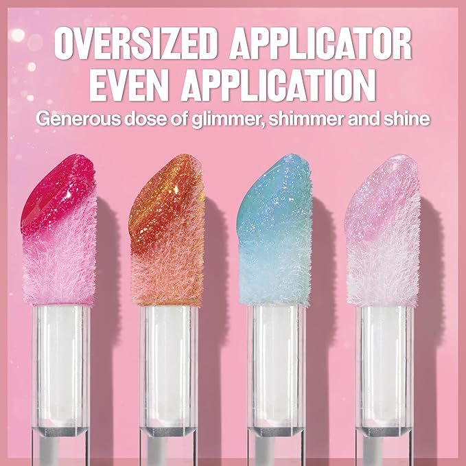 REVLON Super Lustrous Glimmer Gloss, Non-Sticky Lip Gloss, High-Shine Finish, Plant-Based Glitter, 004 Happy Hour, 0.13 fl oz