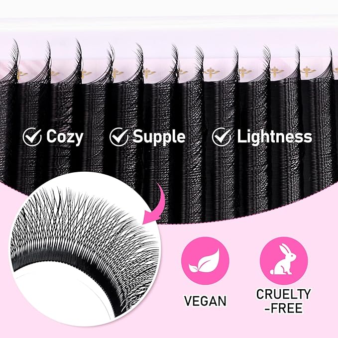 Arison Lashes 3DW Eyelash Extension W Lashes Tray Premade Fans Volume W Shape Faux Mink Matte 12 rows Cluster pre Fanned Soft Eye Lashes(3DW-0.07-L-12mm)