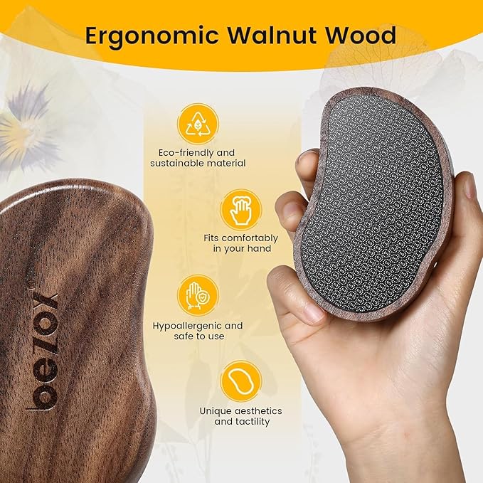 BEZOX Glass Pumice Stone - Nano-Glass Pedi Egg Foot Scrubber for Dead Skin, Eco-Friendly Pedicure Heel File Callus Remover for Silky Smooth Feet - Walnut Wood Handled