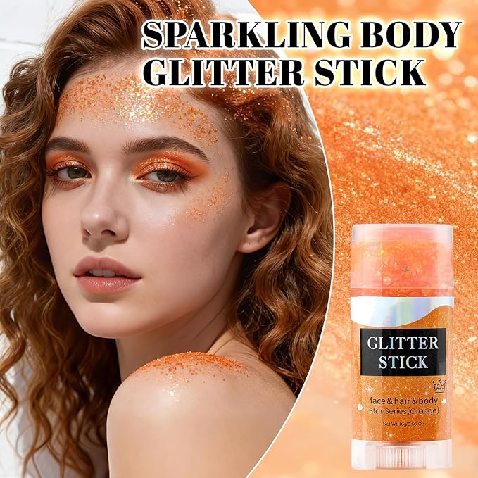Face Body Glitter Stick,Holographic Sparkle Waterproof Hair Glitter Stick for Kids and Women for Party Singer Concert Rave Festival. (Orange)