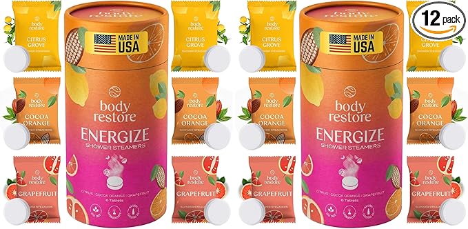 Body Restore Shower Steamers Aromatherapy 12 Pack – Valentines Day Gifts for Her and Him, Birthday Gifts for Women and Men, Relaxation, Stress Relief, Self Care – Citrus