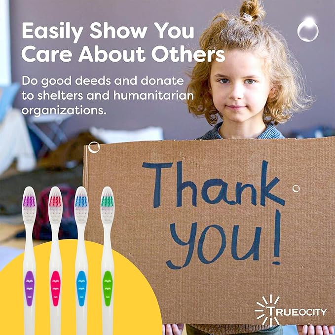 Trueocity 30 Pack Individually Wrapped Toothbrushes - Soft Bristle, Multi-Colored and Perfect for Adults and Kids, Travel Pack, Disposable Toothbrushes for Bulk Use, Oral Care Supplies