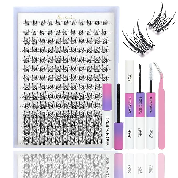Manga Lash Clusters with Spikes, Eyelashes Clusters Kit Clear Band Lash Extension Kit D Curl Fluffy Wispy False Eyelashes with Lash Bond and Seal, Remover, Lash Tweezers (Lash Clusters Kit)