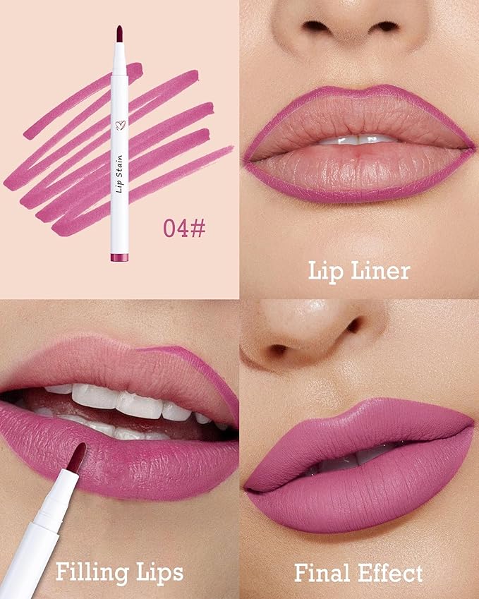 Lip Stain Marker Pen, Rose Pink Lip Liner Longlasting