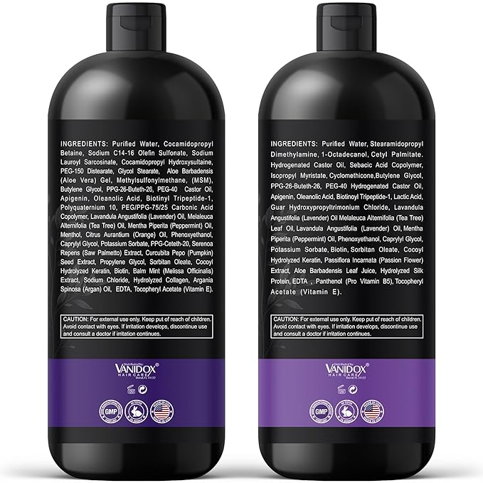 Vanidox Tea Tree Shampoo and Conditioner Set with Lavender and Mint | DHT Blockers | With 100% Pure Tea Tree Oil for Itchy, Dry Scalp | Sulfate & Paraben Free | For Men & Women | 16 fl oz Each