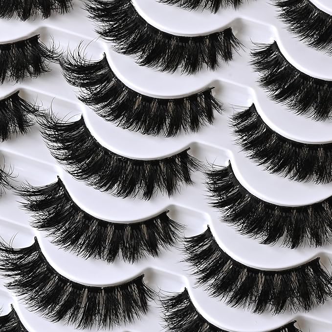 Mink Lashes Fluffy Wispy Eyelashes 14 Pairs Natural Cat Eye Lashes Strips 7-14mm False Strip Eyelash Pack Short Volume Fake Lash Full Small Black Cateye Pestañas Postizas