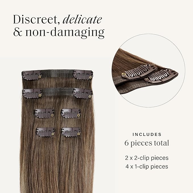 Luxy 100% Remy Human Hair Extensions for Thin Hair Thinning Hair Fill-Ins – 6 Seamless Wefts Multi-Dimensional Color Blend - Natural-Looking Volume & Coverage 95 grams 20" Ash Brown Balayage