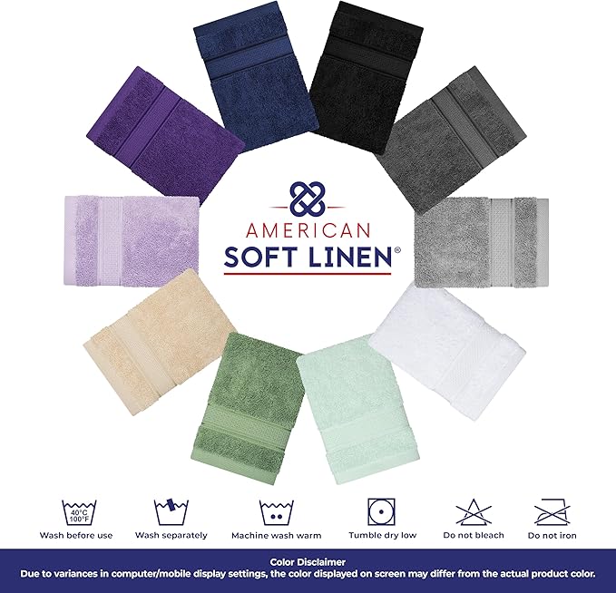 American Soft Linen Salem Washcloth Sets, 4 Piece Luxury 600 GSM 100% Cotton Washcloths for Bathroom, 13x13 inches Washrags Premium Quality Hand Face Towels, Light Grey