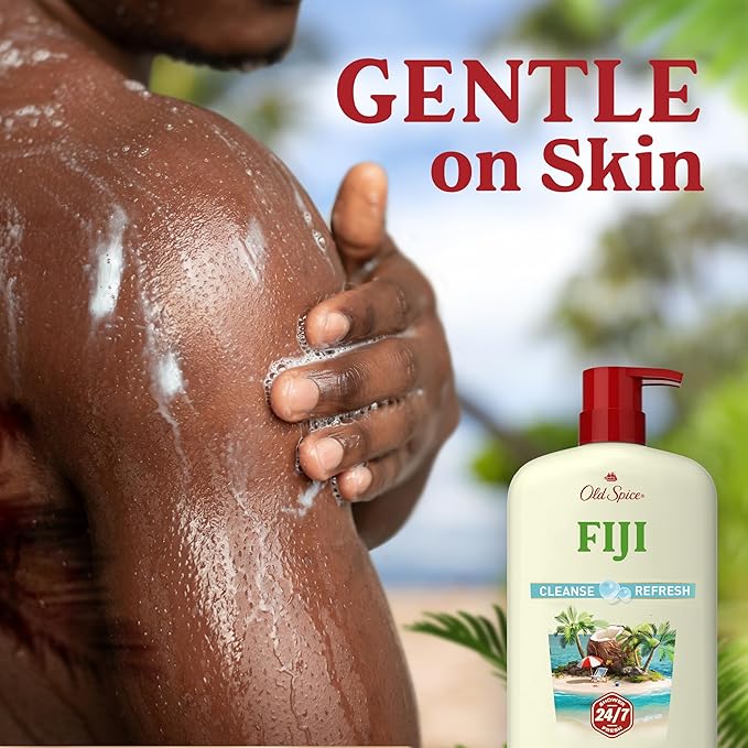 Old Spice Cleansing Body Wash for Men, 24/7 Shower Fresh with Lasting Scent, Cleanse & Refresh, Gentle on Skin, Vitamin B3, Fiji with Palm Tree + Coconut Scent, 30 oz (Pack of 4)