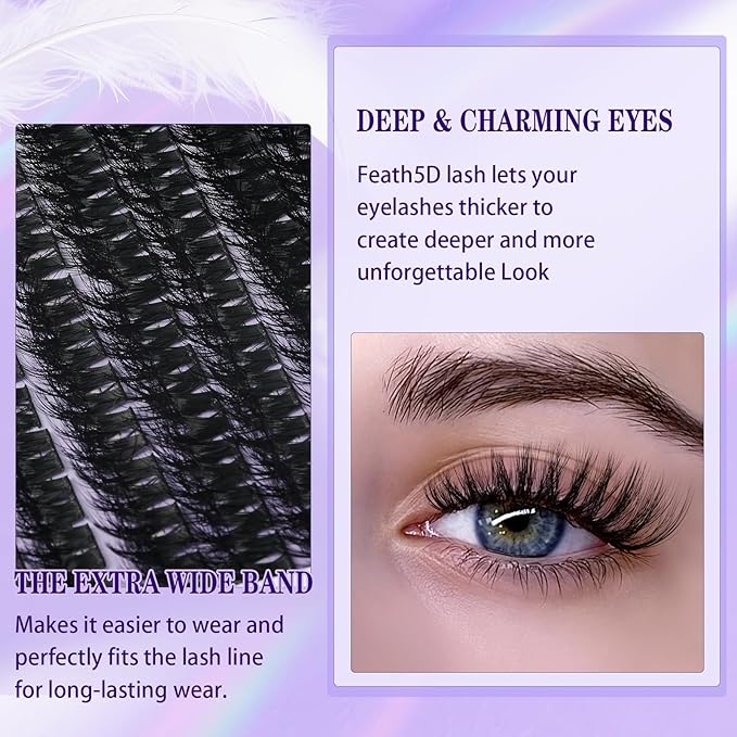 B&Q Lash Clusters Fluffy Wispy Voluminous - 144 PCS Feath5D 01 Layered Individual Cluster Lashes, Feathered Lightweight Eyelash Extensions in 8-18mm, C Curl, Waterproof False Lashes