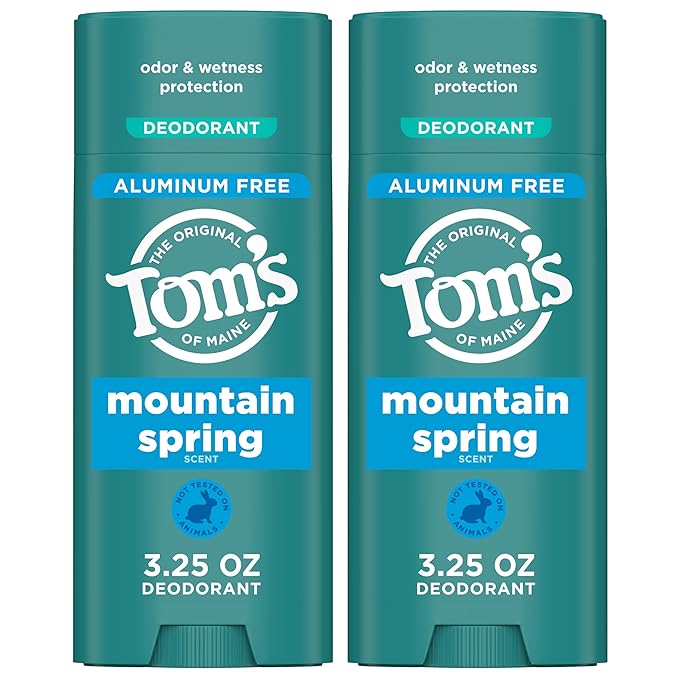 Tom’s of Maine Mountain Spring Natural Deodorant for Men and Women, Aluminum Free, 3.25 oz, 2-Pack