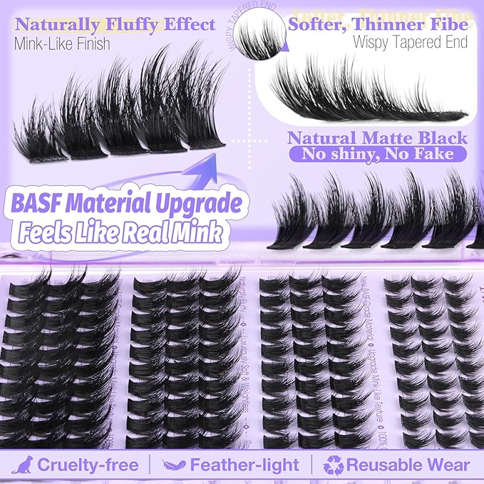 Mink Lash Clusters Fluffy Eyelash Clusters Wispy 10-16mm Individual Lashes CD Curl Manga Cluster Eyelash Extensions Soft Matte Black Cluster Lashes DIY Lash Extensions by Yawamica