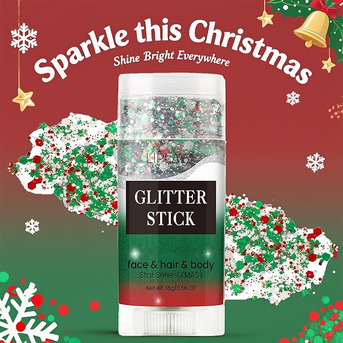 Face and Body Glitter Stick,Holographic Sparkling Neon Outfit Singer Concert Music Rave Festival Party Christmas Accessories Glitter Gel. (Red Green White)