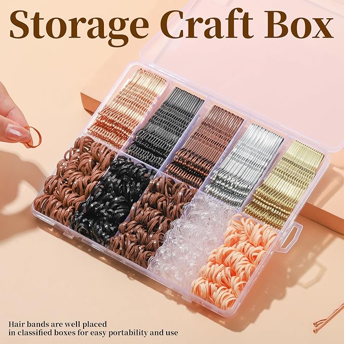 YGDZ 750PCS Bobby Pins for Women, 250PCS 2Inch Hair Pins for Brown Hair, Black, Blonde Hair, 500PCS Elastic Hair Ties Neutral Colors, Christmas Stuffers Xmas Gift Hair Accessories for Women, Girls