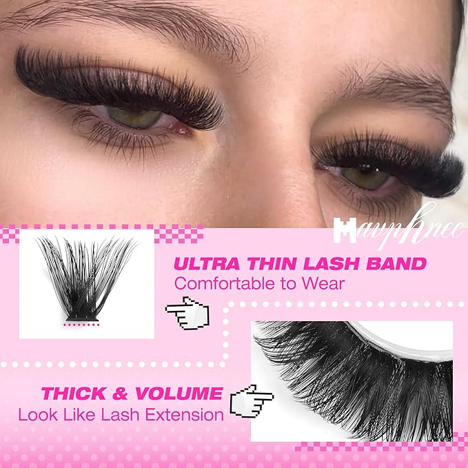 Lash Clusters Kit 14-20MM Long Eyelash Extension Kit 192Pcs Thick Volume DIY Lash Extensions Kit Soft Cluster Lashes D-Curly Individual Lashes Kit 120D+150D Mink Cluster Eyelash Extensions Kit