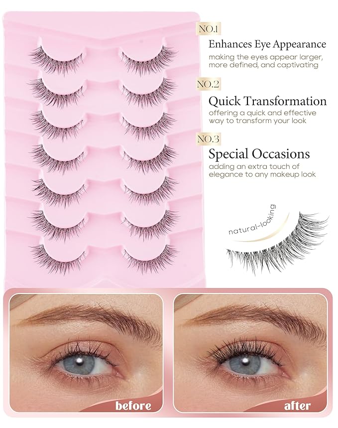 Onlyall Natural False Lashes Wispy Fake Eyelashes 7 Pairs B93