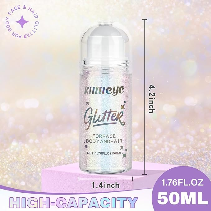 Roll-on Face Body Glitter Gel for Women, 1.69oz Large Capacity Holographic Color Changing Glitter Gel Shimmer Makeup for Singer Concert Festival Rave Accessories, #1 Mermaid