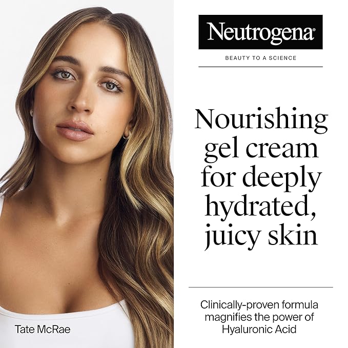 Neutrogena Hydro Boost Gel Cream with Hyaluronic Acid, Lightweight Facial Moisturizer for Normal to Dry Skin, Hydrating & Non-Comedogenic Face Cream for Dewy, Plump Skin, Fragrance Free, 1.7 fl. oz