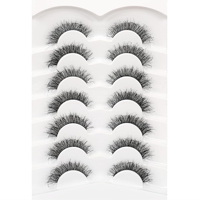 Pooplunch False Eyelashes Cat Eye Look Natural Short Wispy Lashes 8D Crossed Extension Volume Fake Eyelashes Faux Mink Human Hair Lashes 7 Pairs Pack