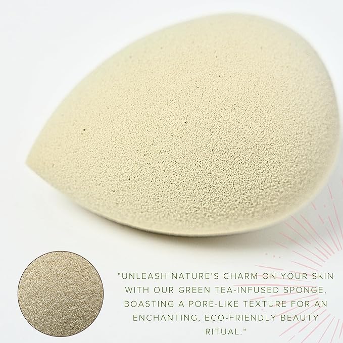 Bumfuzz Green Tea Beauty Sponge - Plant-Based, Eco-Friendly, Cruelty-Free, Dye-Free & Latex-Free Blender, Biodegradable & Vegan Makeup Sponge, Makeup Blender, Perfect for Liquid & Powder (3 count)