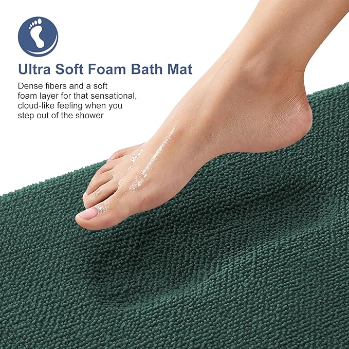 OLANLY Thick Memory Foam Bath Mat Rug 47x17, Extra Soft Absorbent Bathroom Rug, Quick Dry Bath Mats, Non-Slip, Washable Carpet for Bathroom, Tub and Shower, Home Decor Accessories, Blackish Green