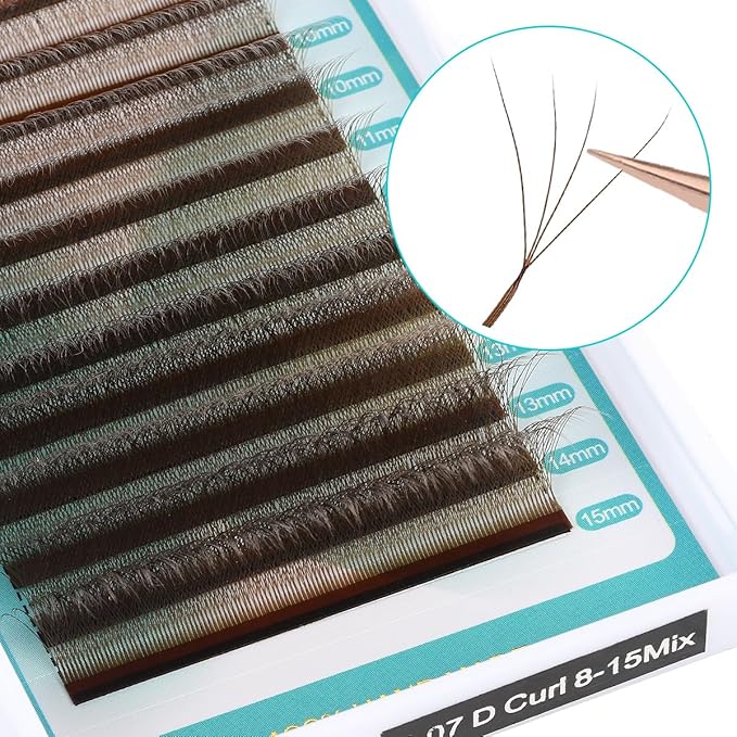 YY Eyelash Extension W Shape 4D Premade Fans W Lashes 0.07 D Curl Matte Black W Shaped Volume Fans (Brown-W-4D-0.07D-9mm)