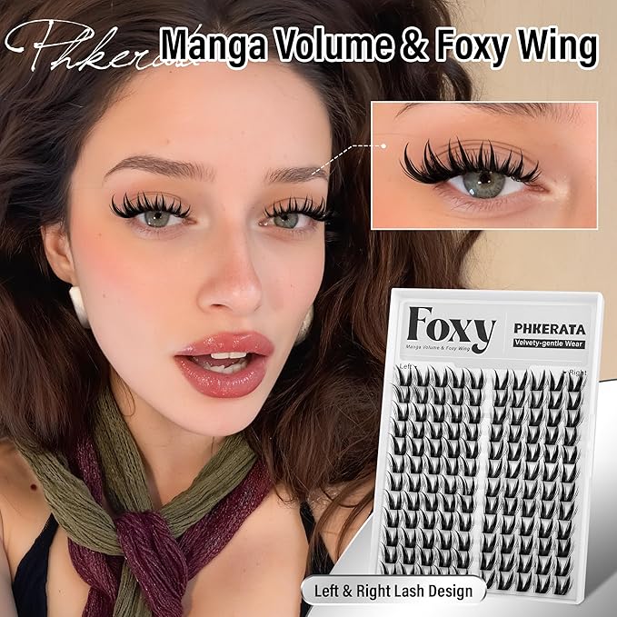Cat Eye Lash Clusters Kit Fairy Eyelash Clusters Spiky Lash Extension Kit Left & Right Wispy Cluster Eyelash Extensions DIY Fox Eye Individual Lashes with Clear Bond and Seal Tweezers