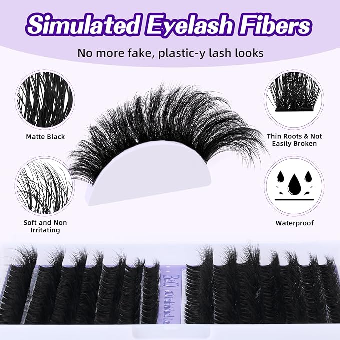 B&Q Fluffy Lash Clusters Kit 100D+200D Dramatic Eyelash Clusters Kit 10-18MM 0.05MM Wispy Lash Thick Volume DIY Individual Lashes 3D Mega Eye Lashes Suitable for Beginners at Home(KIT-100D+200D)