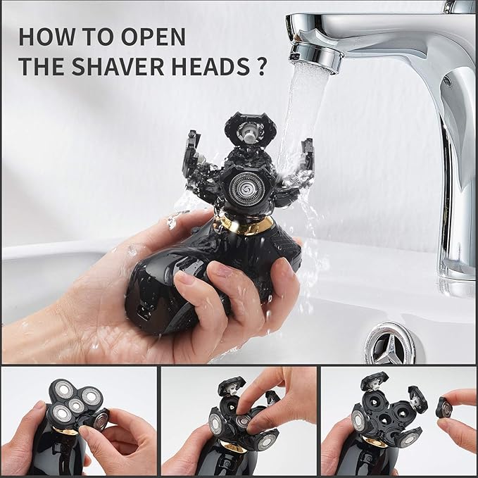 4 in 1 Electric Head Shaver Set - Bald Shaver, Wet & Dry, Cordless, with Nose & Ear Trimmer, Facial Cleansing, Rechargeable, IPX6 Waterproof