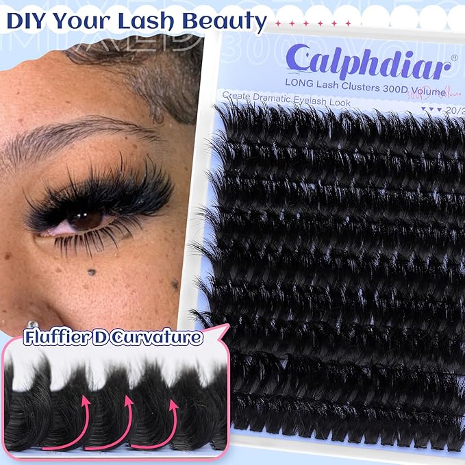 Lash Clusters Long Eyelash Clusters 20+22+24mm Lash Extension 300D Thick Individual Lashes Clusters Mega Volume Cluster Eyelash Extensions Soft Mink False Eyelashes Clusters Dramatic by calphdiar