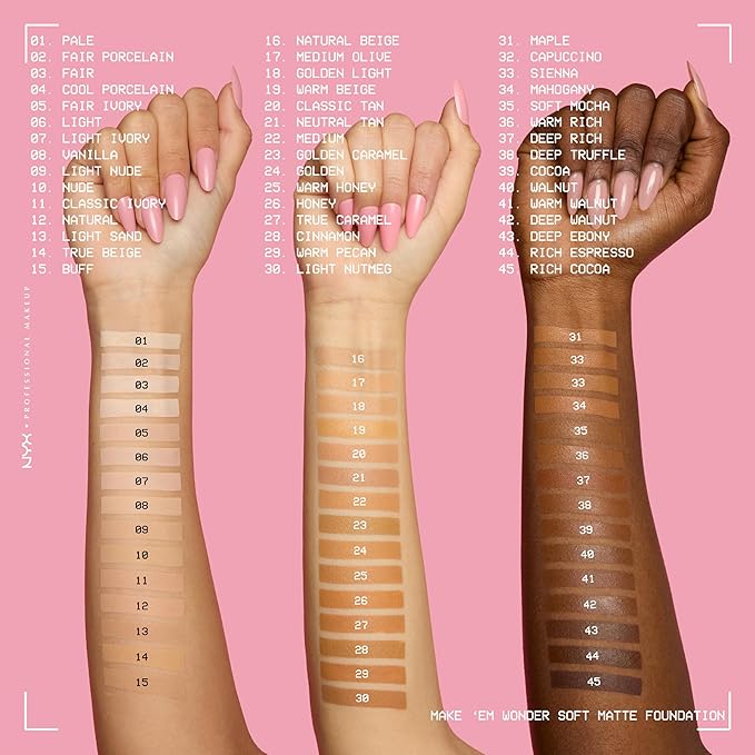 NYX PROFESSIONAL MAKEUP Make 'Em Wonder Liquid Foundation, 24HR Foundation Makeup With A Soft Matte Finish, Buildable Full Coverage - 17 Medium Olive