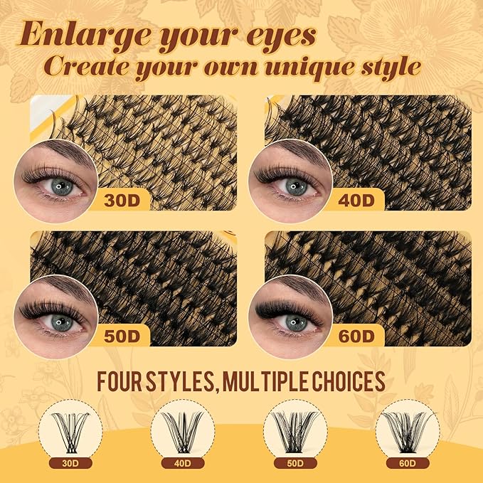 QUEWEL 480PCS Eyelash Clusters 30D+40D+50D+60D Wispy Lash Clusters 10-18mm Cluster Lashes Individual Lashes Clusters Reusable for Natural DIY Cluster Eyelash Extensions for Beginners