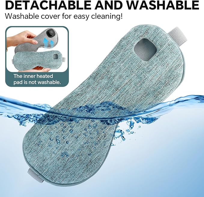 Cordless Heated Eye Mask for Dry Eyes Relief, with 3 Heat Settings, Washable Eye Cover, Warm Heating Pad for Stye Eye Treatment & Travel Use
